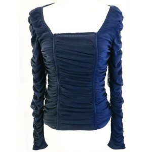 Navy Mesh Ruched Top